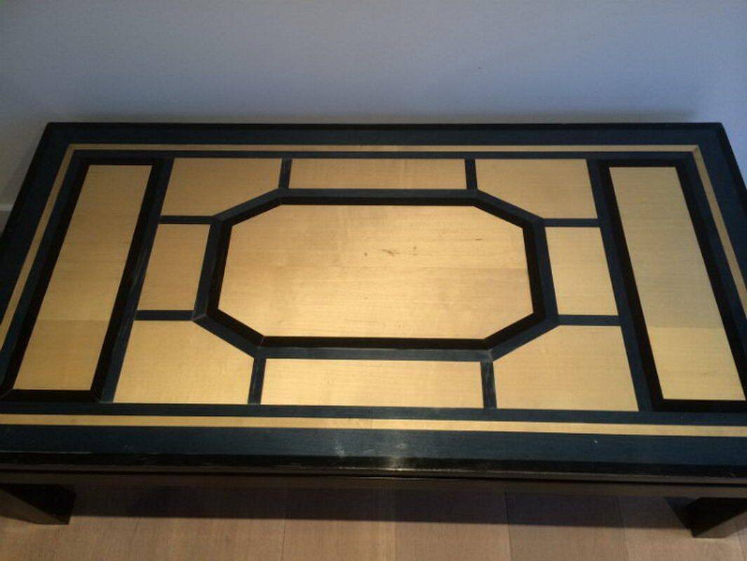 Beautiful coffee table lacquered in black, eggshell and blue