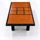 Vintage coffee table in wood burl and black lacquer, geometric inlay.