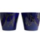 Set of 2 blue West German ceramic planters / flower pots