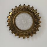 Vintage brass and pressed glass wall light, Sweden, 1960.