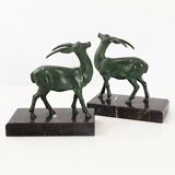 Pair of vintage ibex bookends from 1940-1950 in marble and metal.