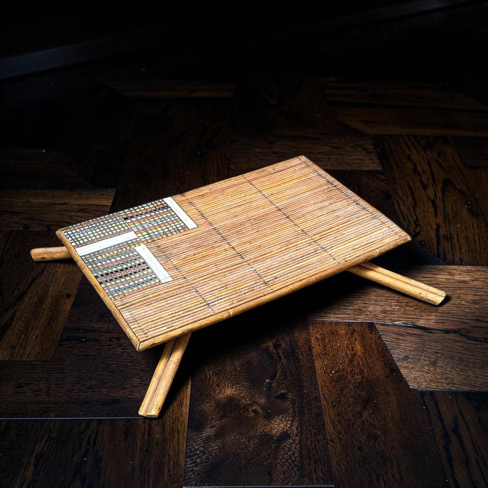 Rattan and ceramic coffee table by Roger Capron