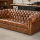 Tan leather tufted Chesterfield sofa