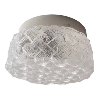 Portuguese minimalist round clear textured glass flush mount ceiling or wall light fixture lamp 1990