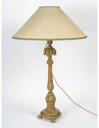 Carved wooden lamp, old candle holder, 19th century, Napoleon III period.