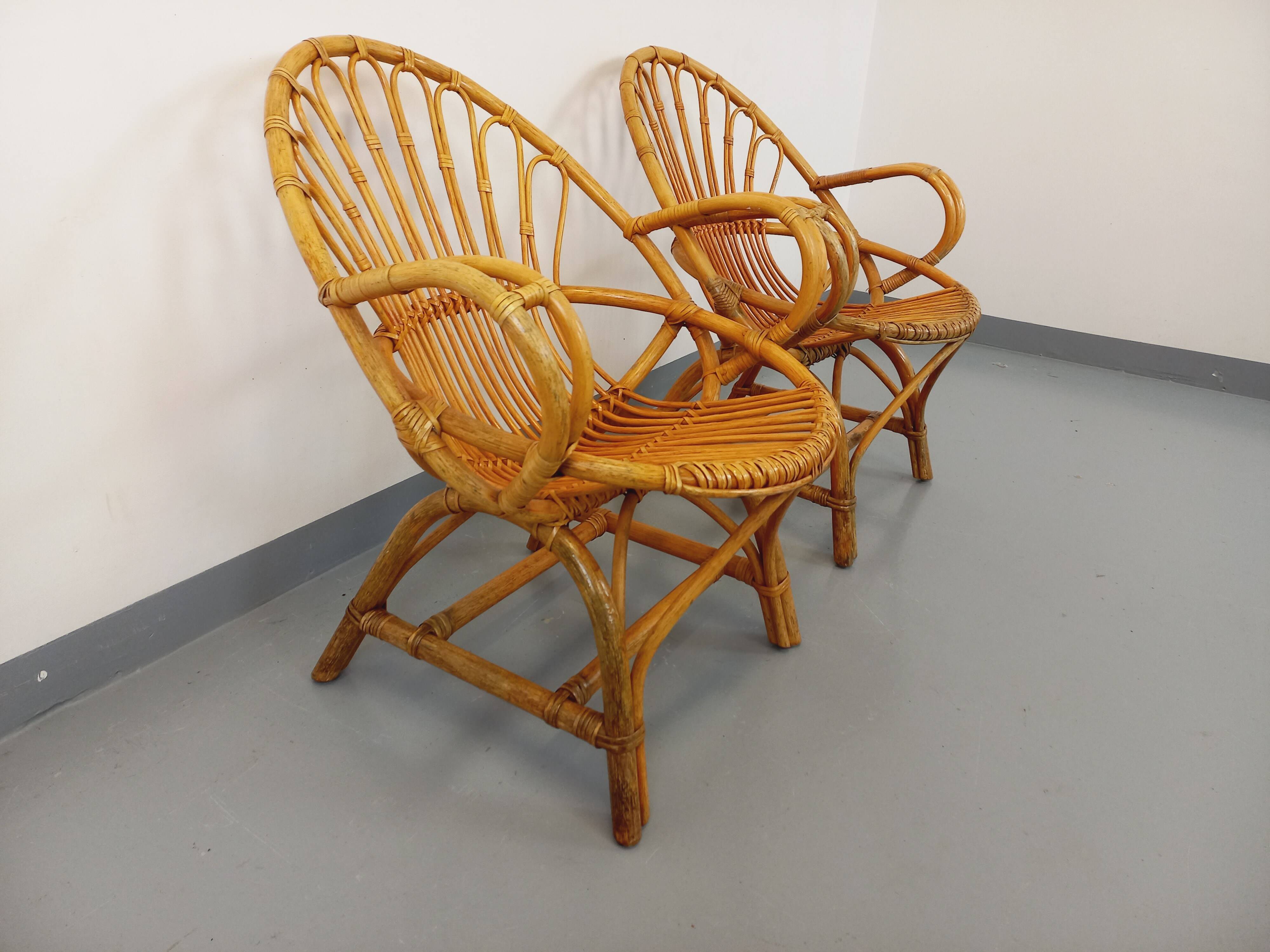 Pair of vintage rattan armchairs from the 60s
