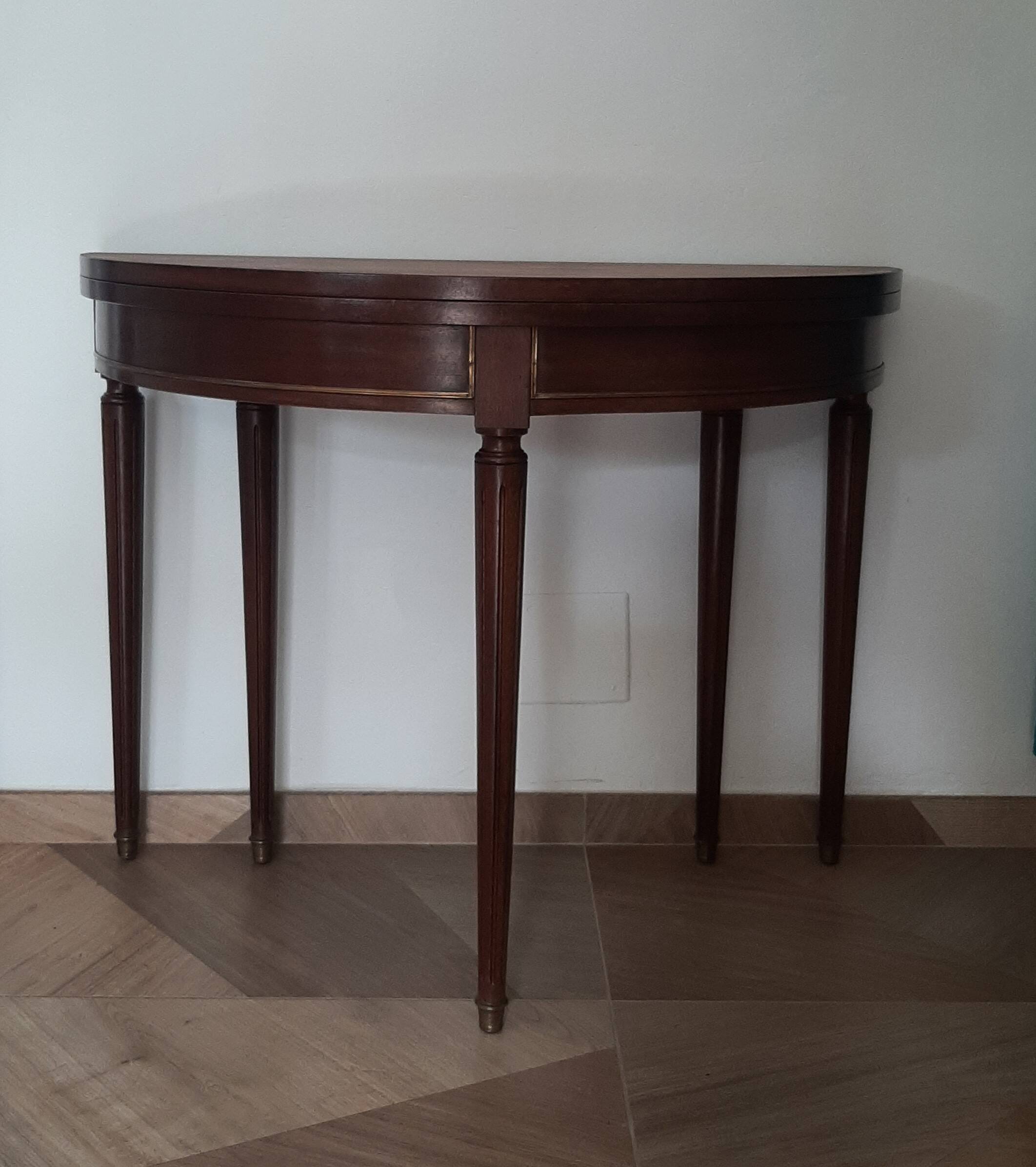 Console / Round half-moon table - 5 feet - Louis XVI style - mahogany color - Extendable