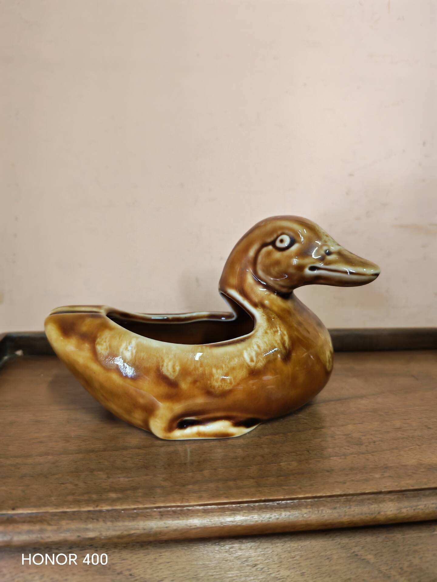 Vintage glazed ceramic duck catchall