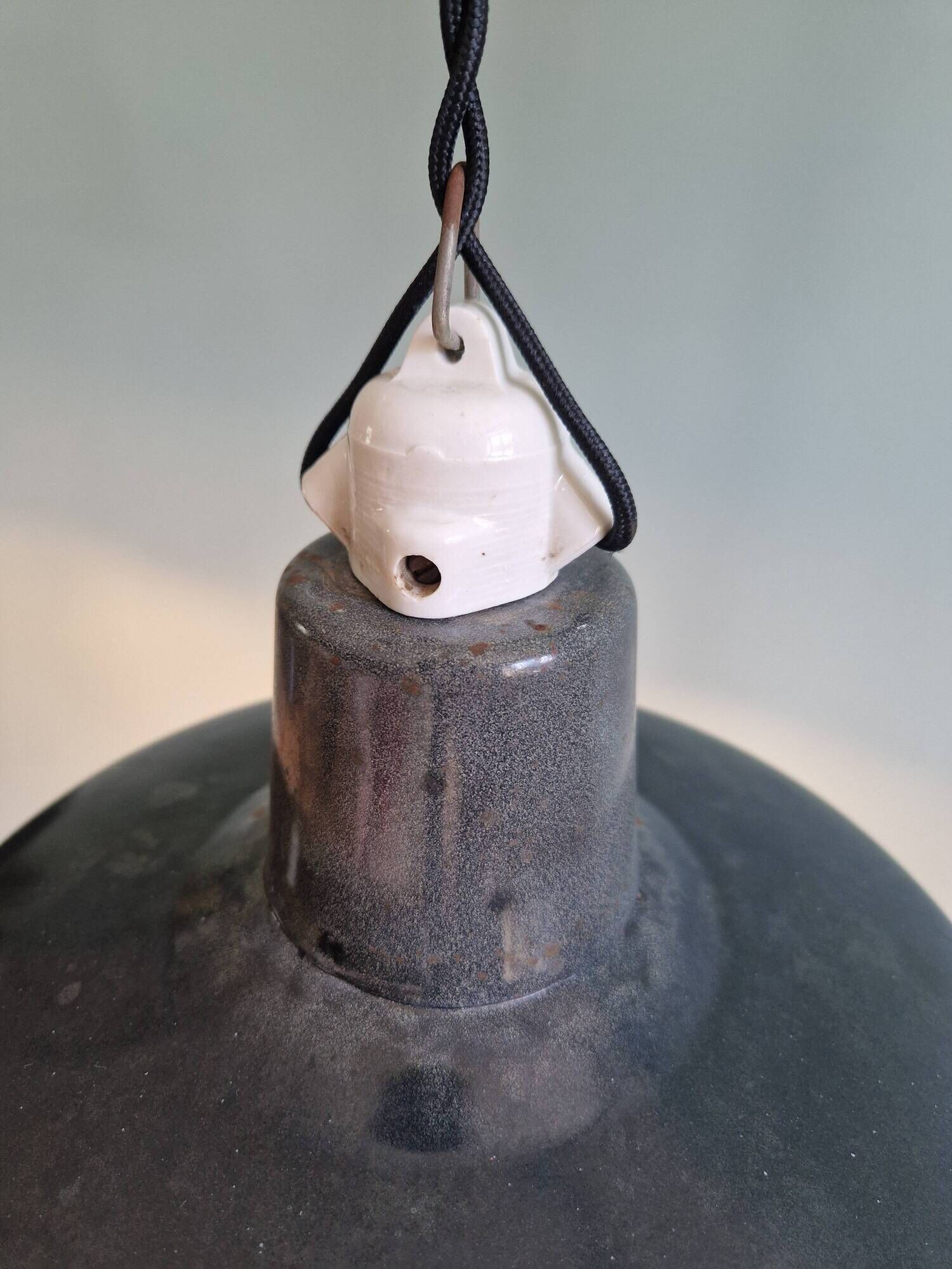 Set of 3 industrial pendant lights in anthracite enameled sheet metal