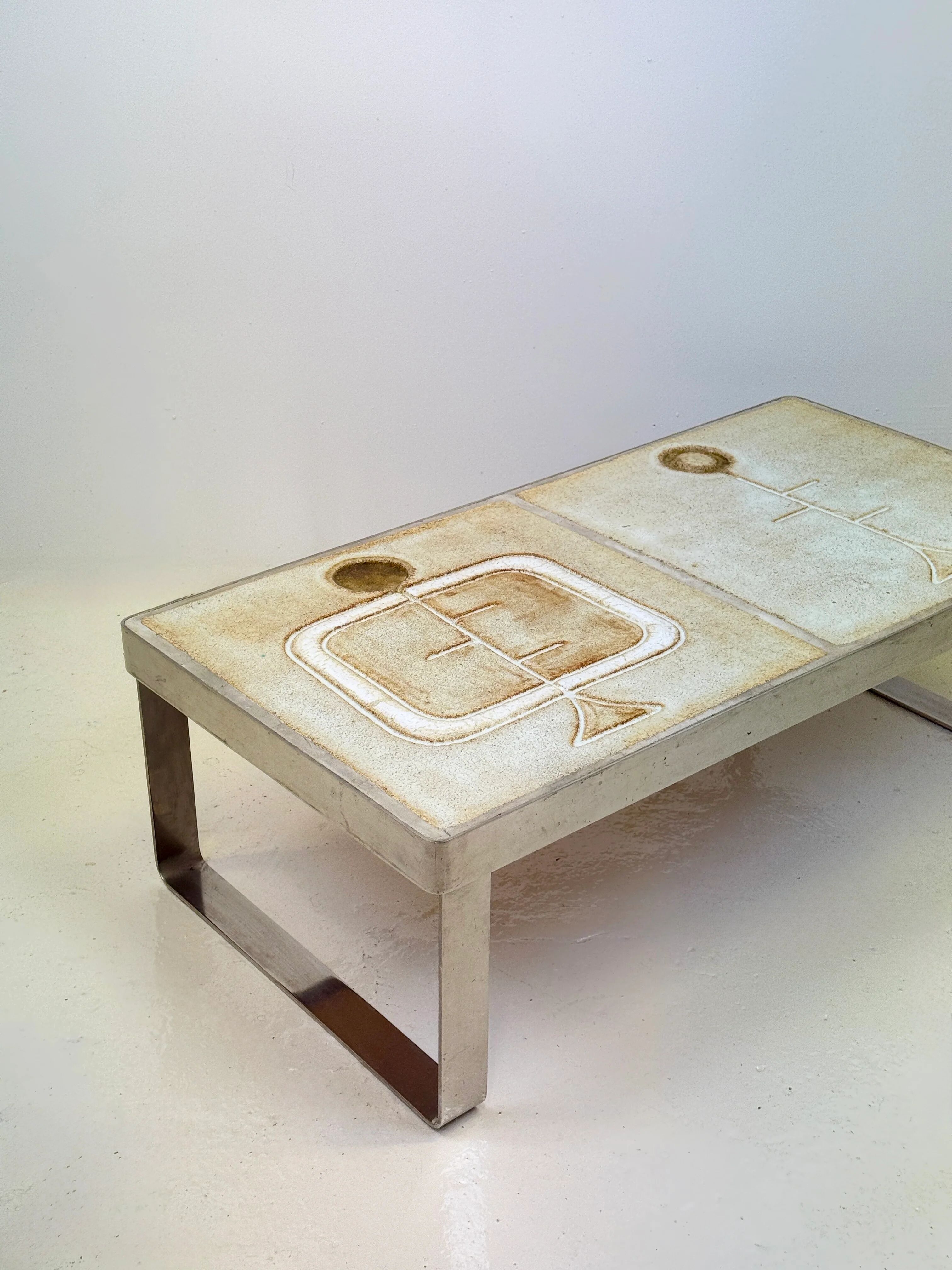 Table basse céramique / chrome — Jean Gregorieff, France, 1970s