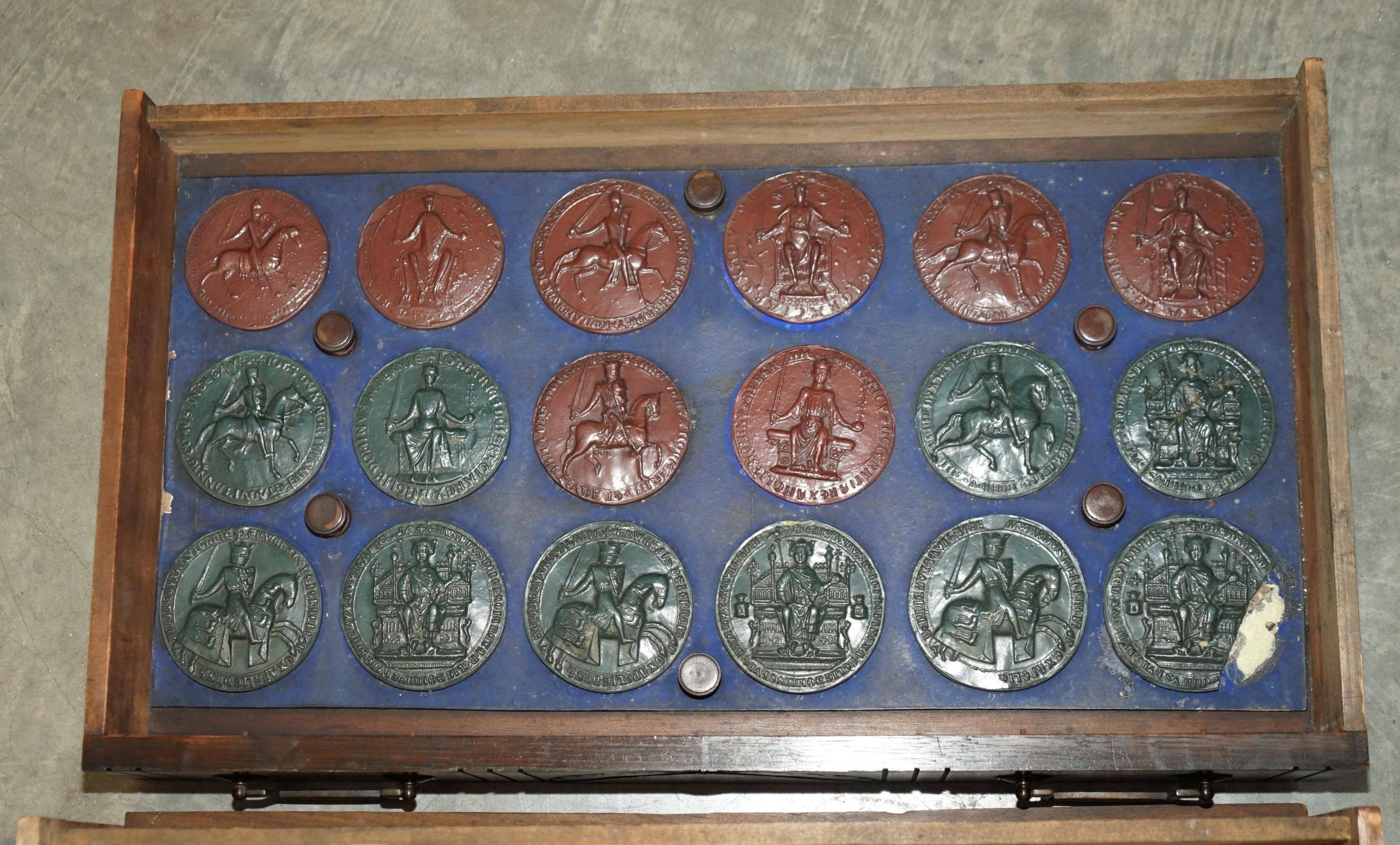 Victorian Wellington chest in figured elm by R Crosby & Son with 160 seal impressions.