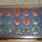 Victorian Wellington chest in figured elm by R Crosby & Son with 160 seal impressions.