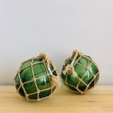 Pair of fishing floats and glass and rope