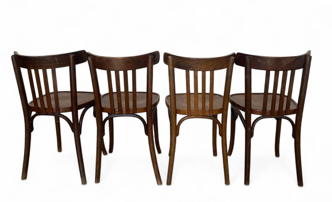 Set of 4 antique Thonet curved wood bistro chairs