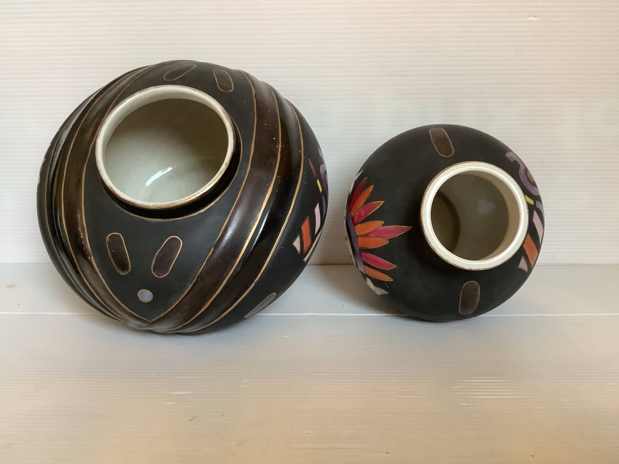 Pair of matte and glazed ceramic vases