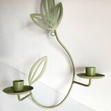 Wall Candle Holder, Green Metal Leaves