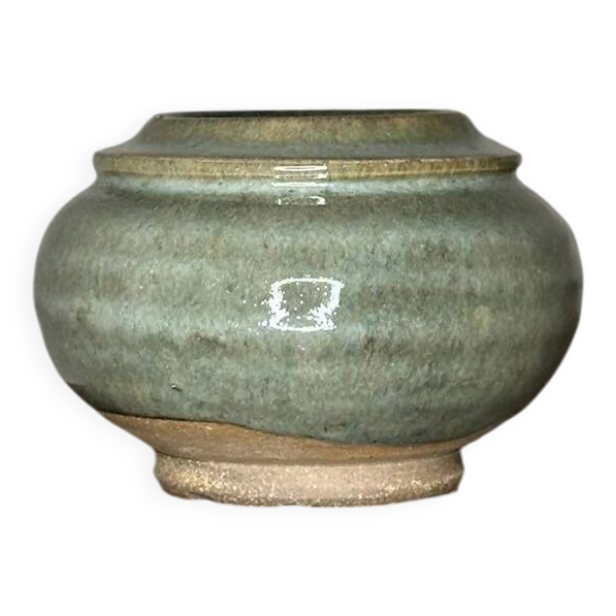 Blue glazed stoneware pot