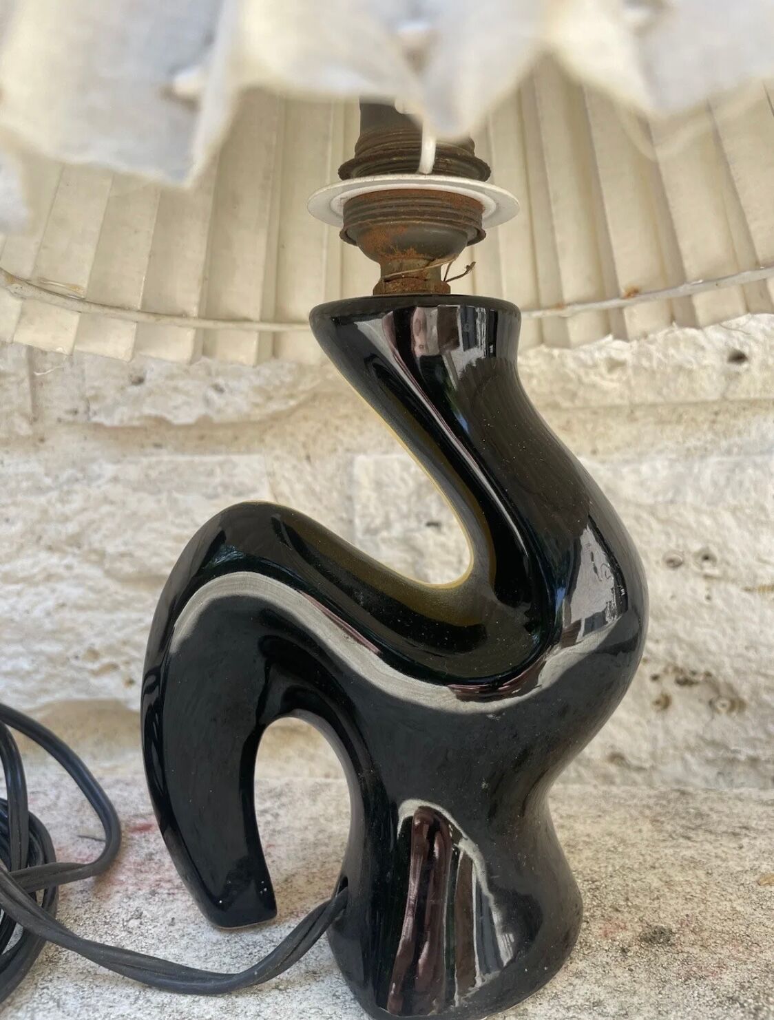 50s Vallauris black and yellow ceramic lamp