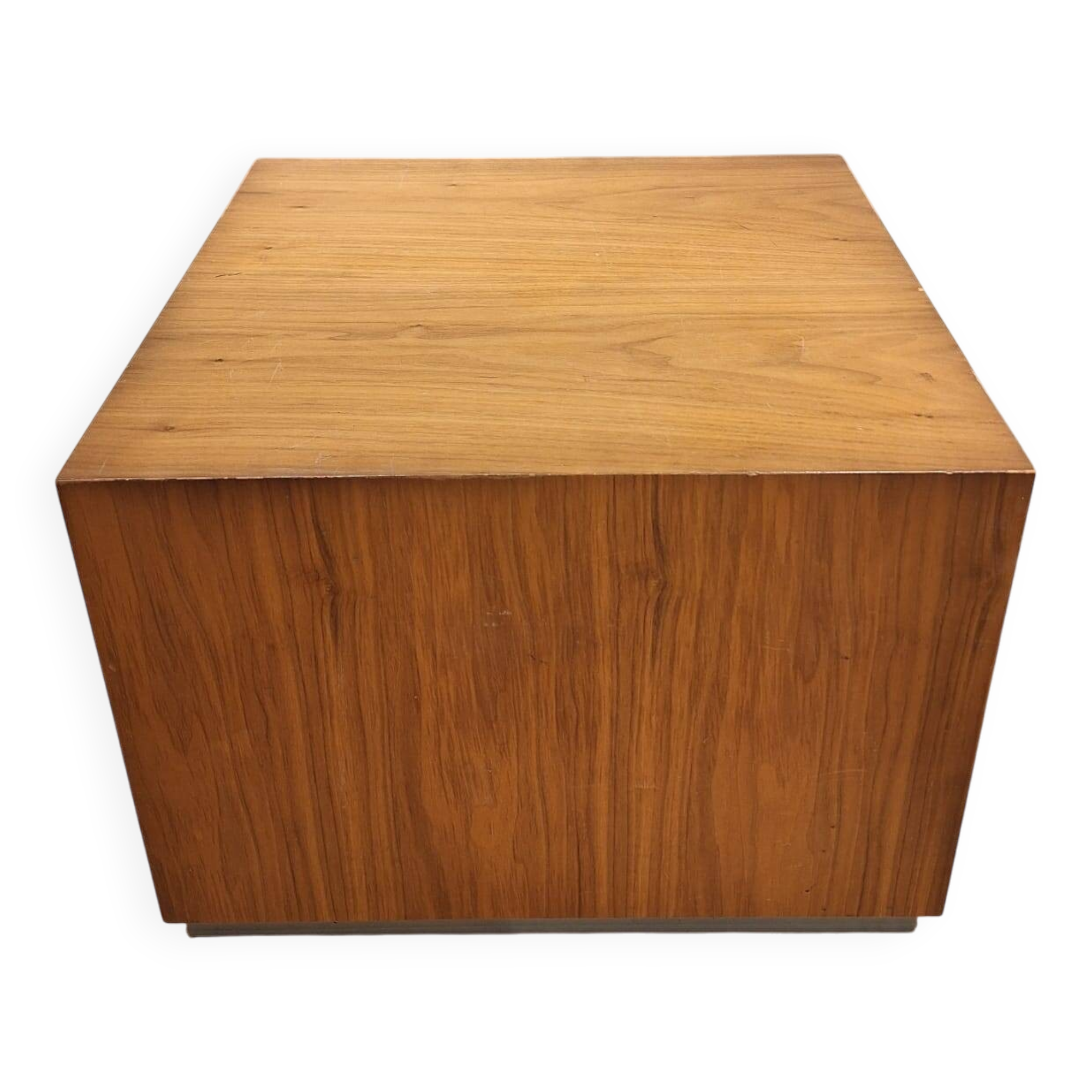 Set of two modernist cubes / side tables or stools in walnut.