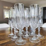 Set of 10 vintage Cristal d'Arques champagne flutes, Longchamp model