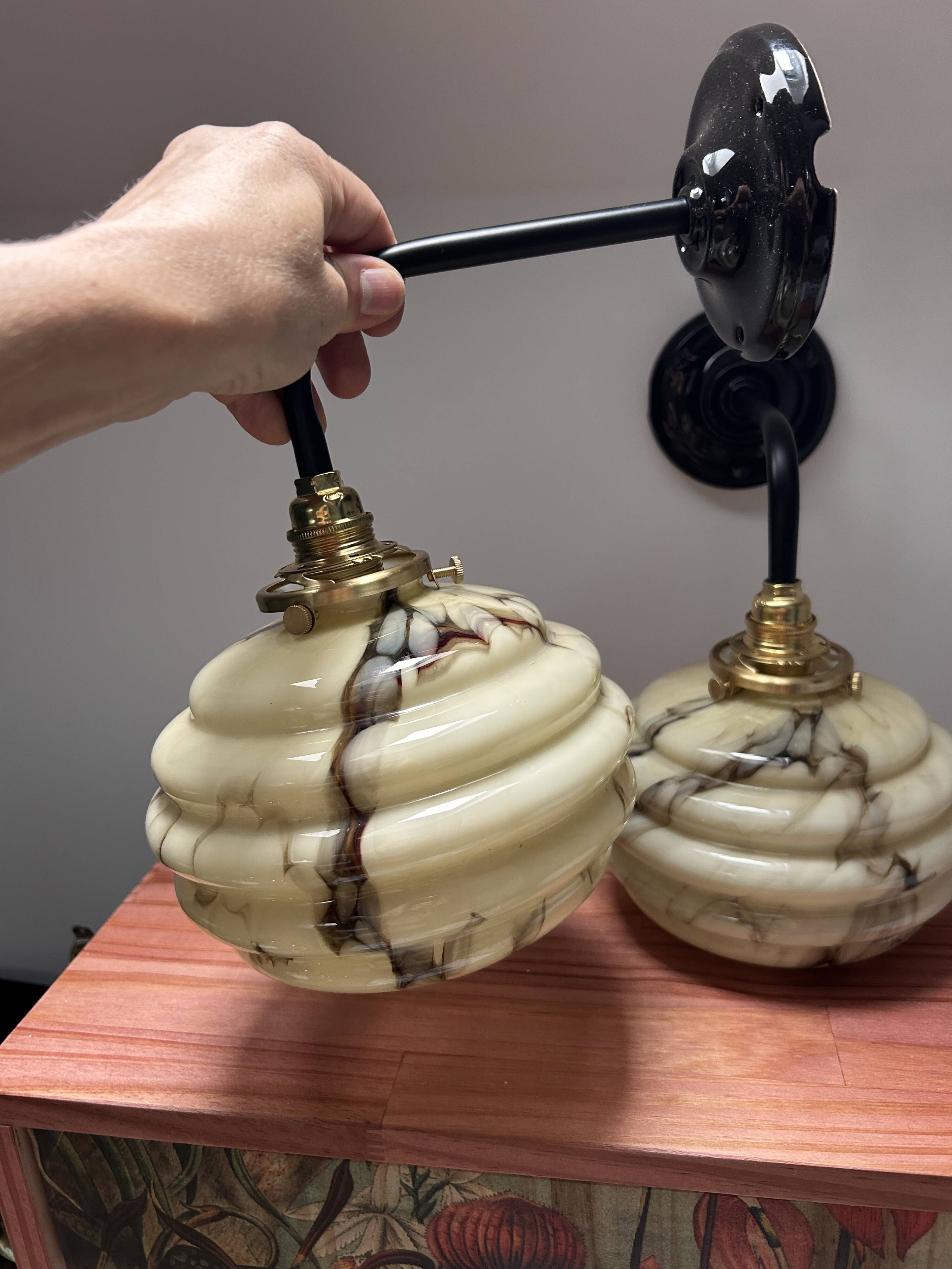 Pair of marbled opaline wall lights