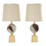 Pair of ceramic and brass lamps by Philippe Barbier, 1970s