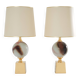 Paire de lampes en céramique et laiton de Philippe Barbier, 1970