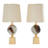 Paire de lampes en céramique et laiton de Philippe Barbier, 1970