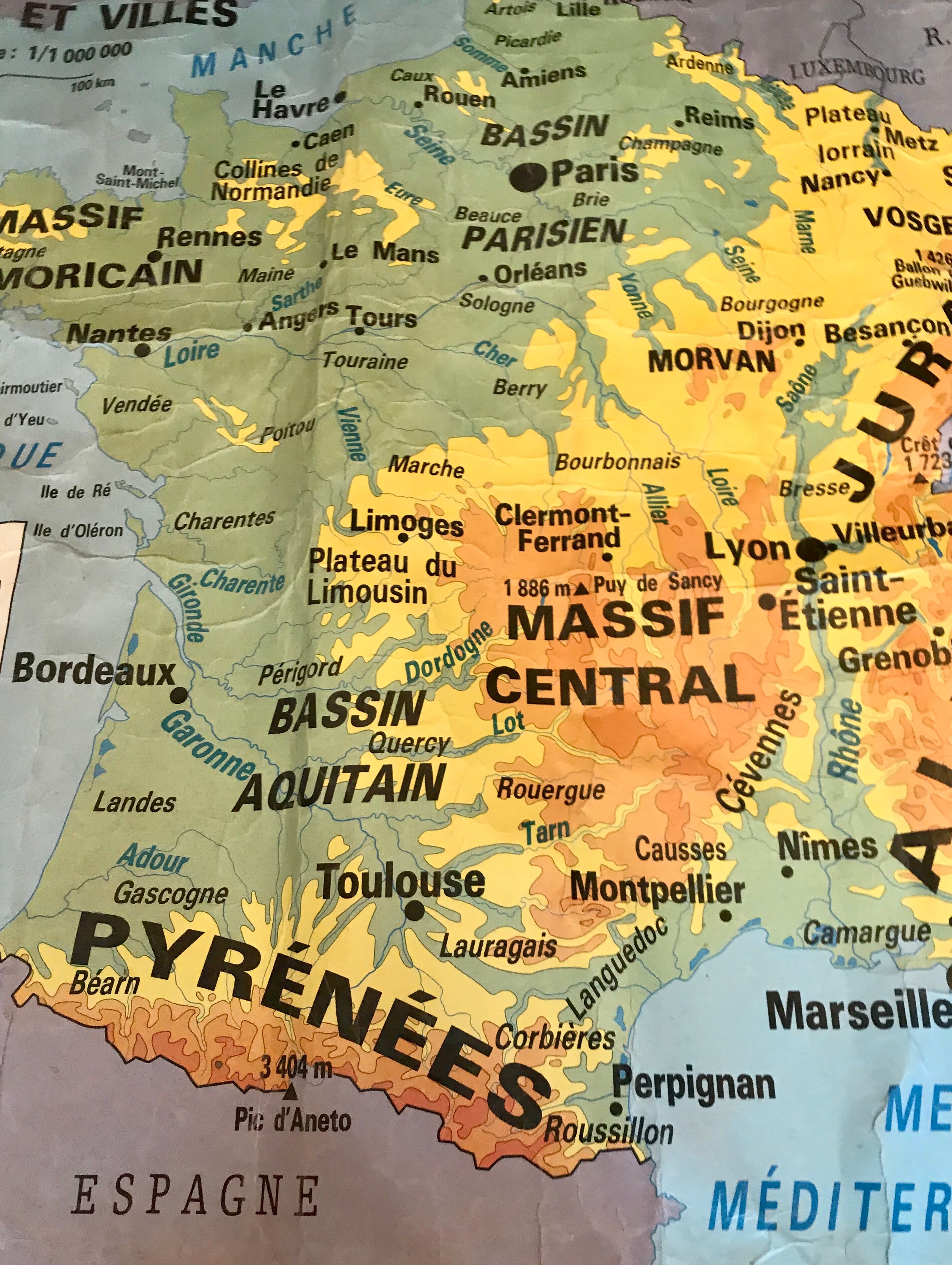 School map of france agriculture & livestock and administrative france 50s-60s