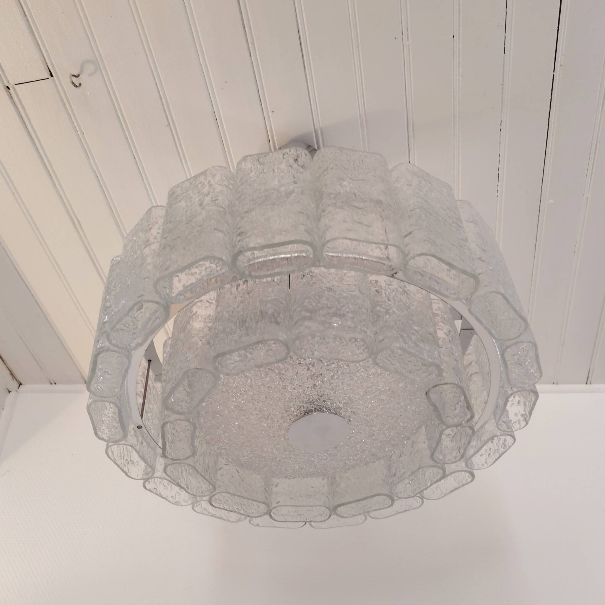 Large frosted glass chandelier Doria Leuchten 70's