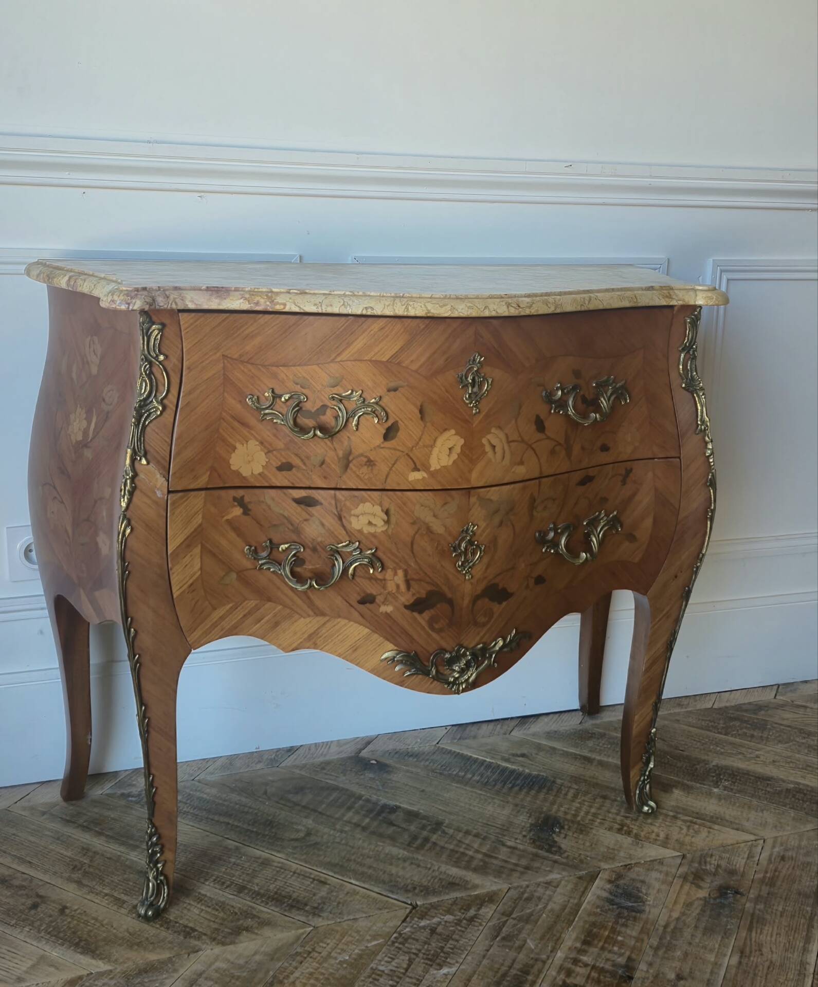 Two-drawer sautéuse in Louis XV style, stamped Skalski.