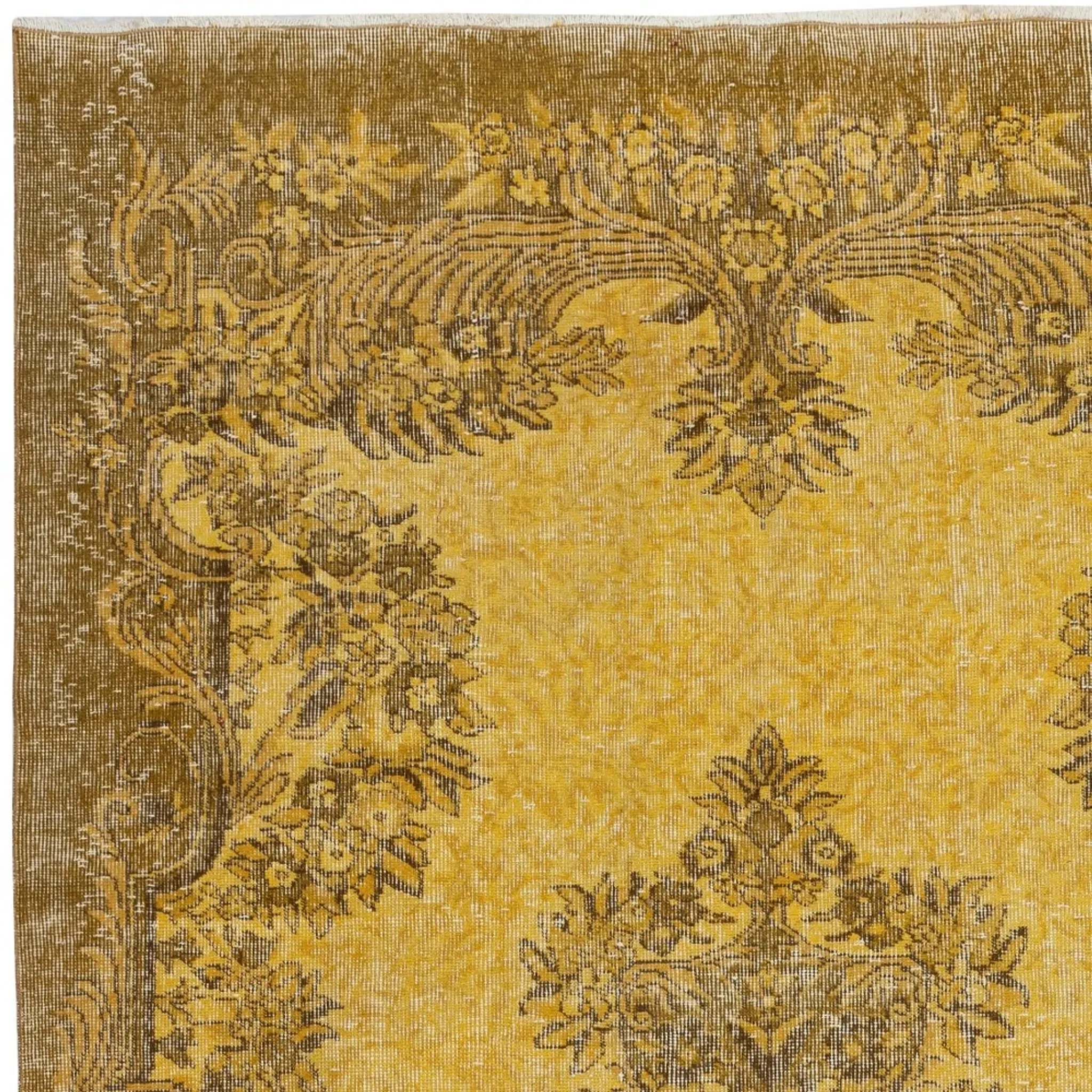 Vintage Handmade Turkish Wool Area Rug Overdyed in Yellow for Modern Interiors