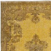 Vintage Handmade Turkish Wool Area Rug Overdyed in Yellow for Modern Interiors