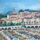 Painting port de Menton by Jacques Cuffaut, mid-twentieth century with frame