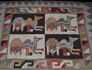 tapis Péruvien En Laine, 113 Cm X 154 Cm, Nouée Main Vers 1970, Bon État