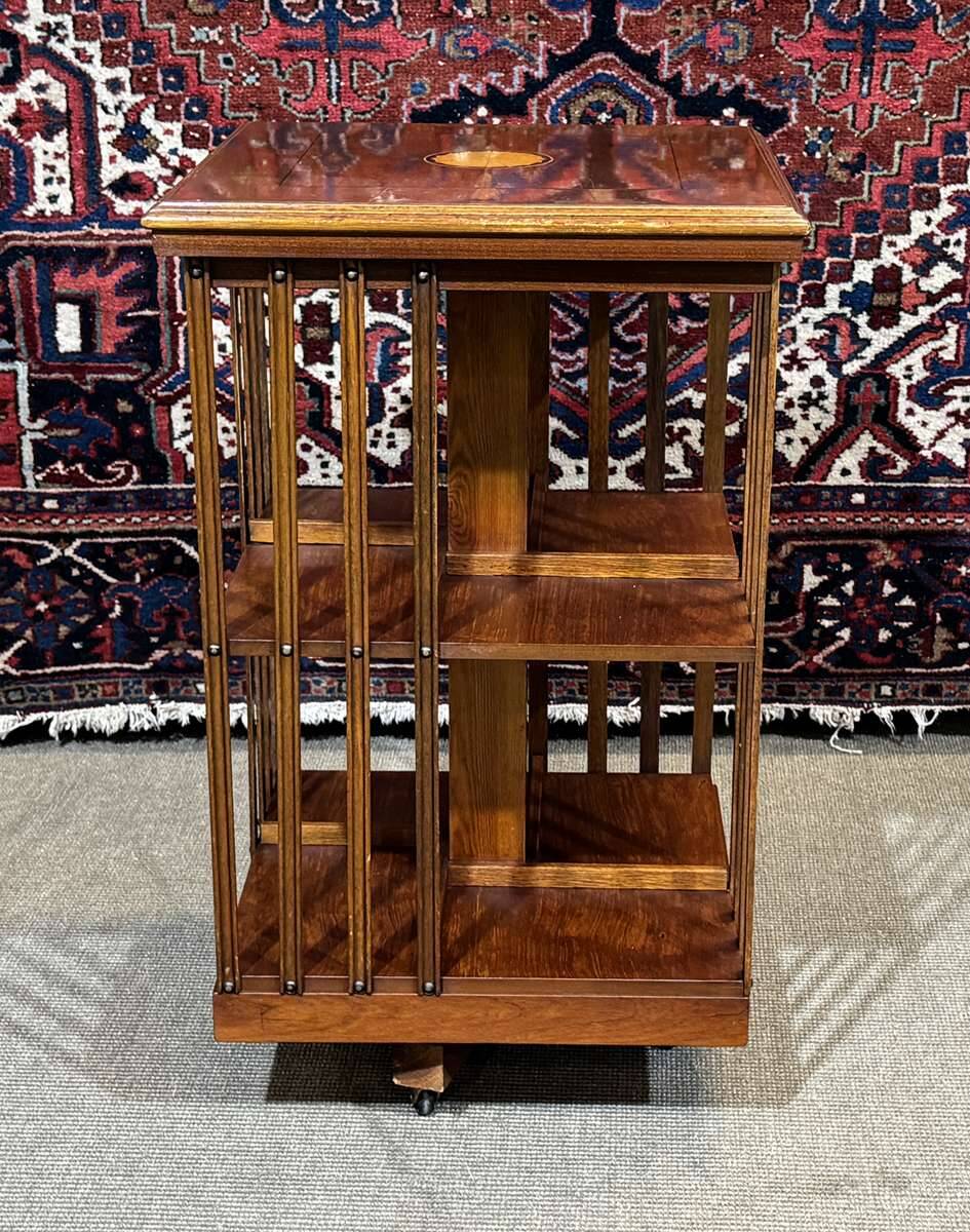 1970s English revolving library in fir