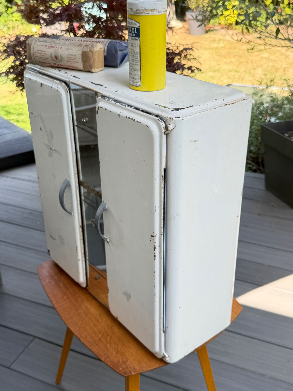 Vintage white metal medicine cabinet