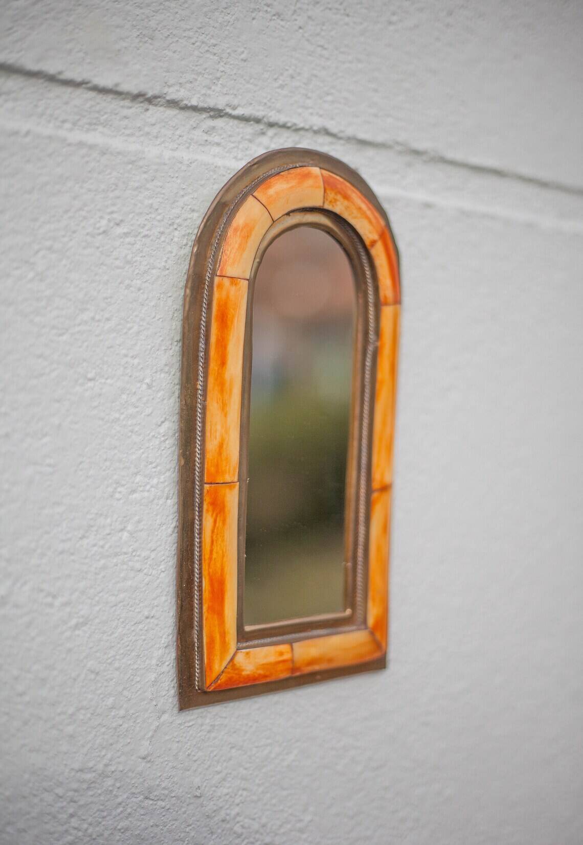 Brass and bone mirror, mirror to hang, wall mounted, Moroccan mirror, interior decoration, home decor