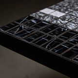 Italian Coffee Table on Flat Metal Frame with Black and White Mosaic Top, 1980s