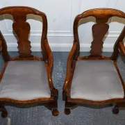 Art Deco Queen Anne Style Armchairs in Walnut Burl, 1920s, Set of 2