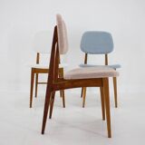 1960s Set of Three Oak Dining Chairs in Boucle, Czechoslovakia