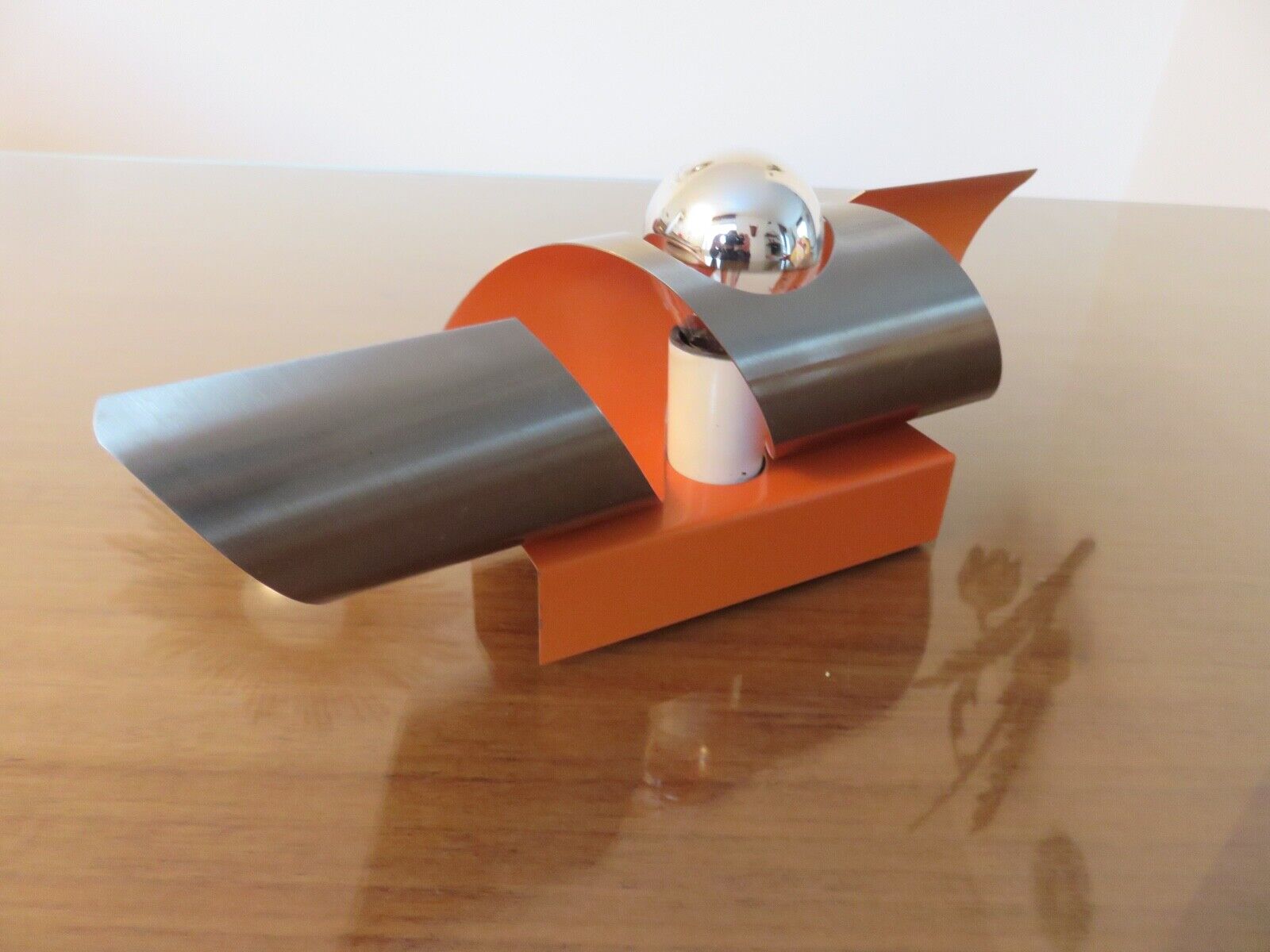 Space age wall lamp chrome metal and orange 70s