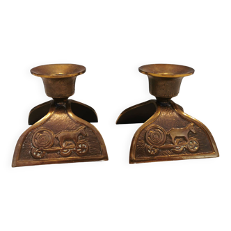 Bronze candlesticks from the Dane Niels Dam Ravn. Label present under both candlesticks