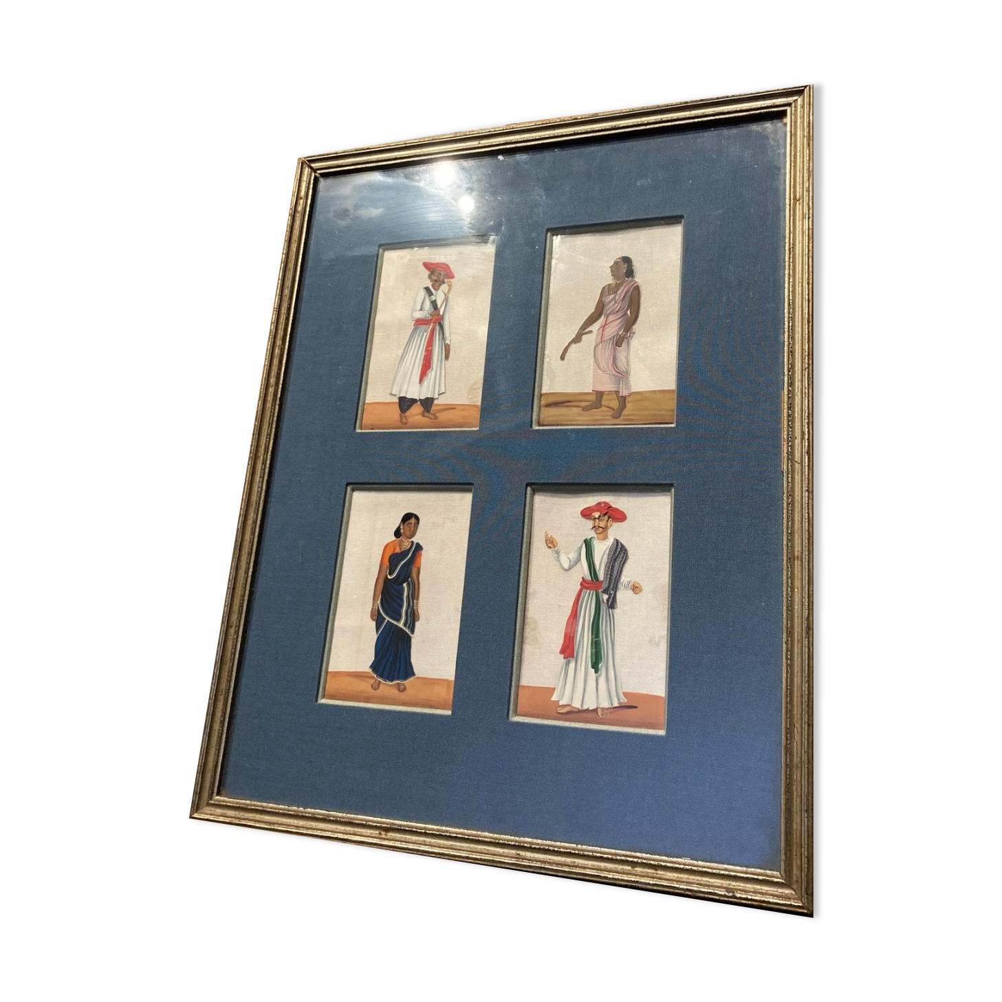 Painting on mica XIX th East India Company representing 2 men and 2 women