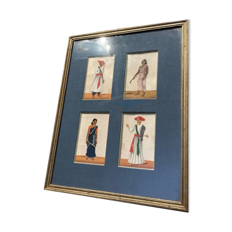 Painting on mica XIX th East India Company representing 2 men and 2 women