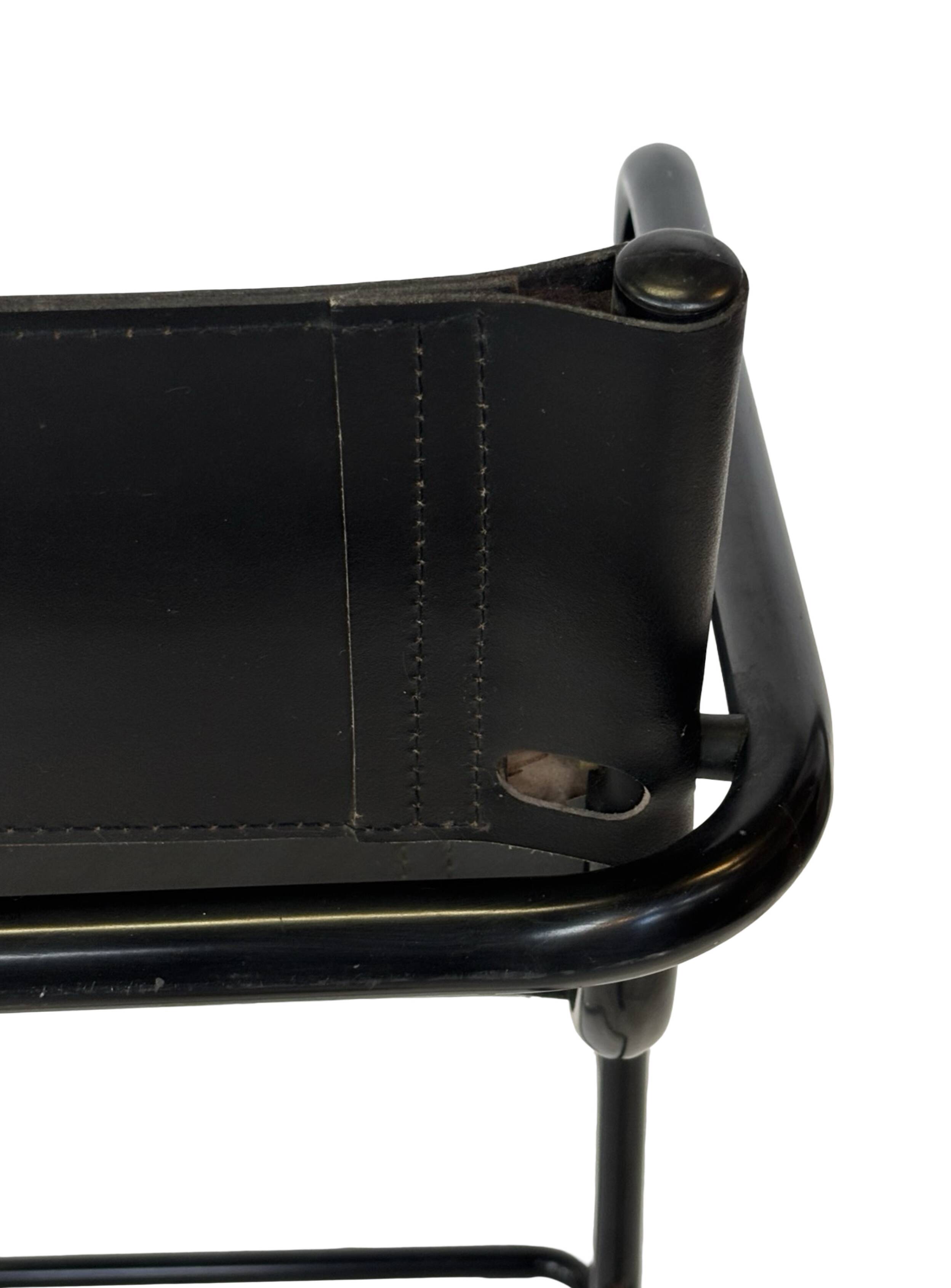 Vintage Black Leather & black frame Italian Modern Barstool