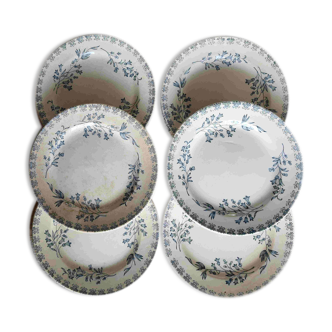 6 old flat plates, ivory and blue ironstone - Manufacture de