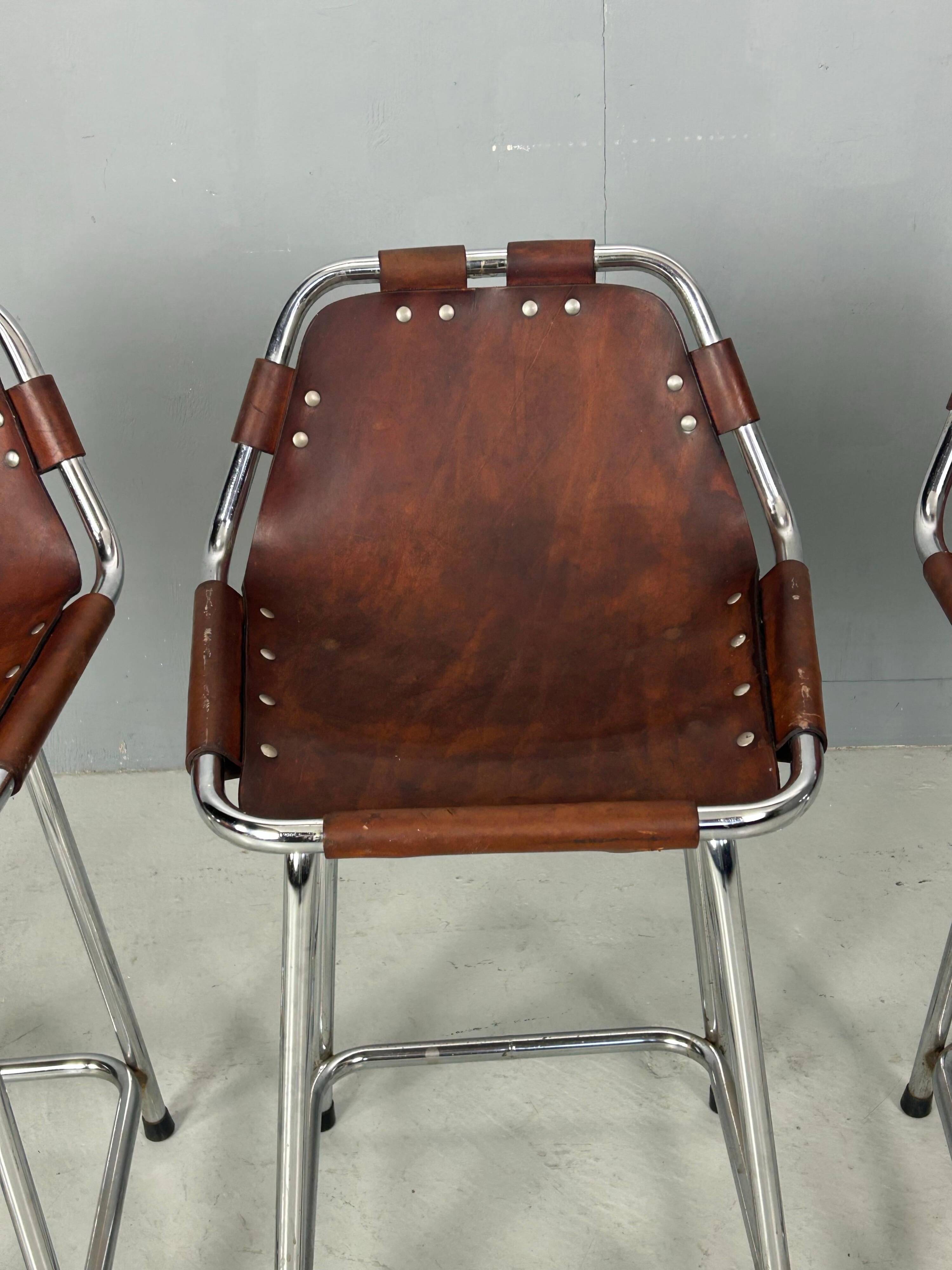 3x Leather Bar Stool for Les Arc Ski Resort, Selected by Charlotte Perriand