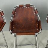 3x Leather Bar Stool for Les Arc Ski Resort, Selected by Charlotte Perriand