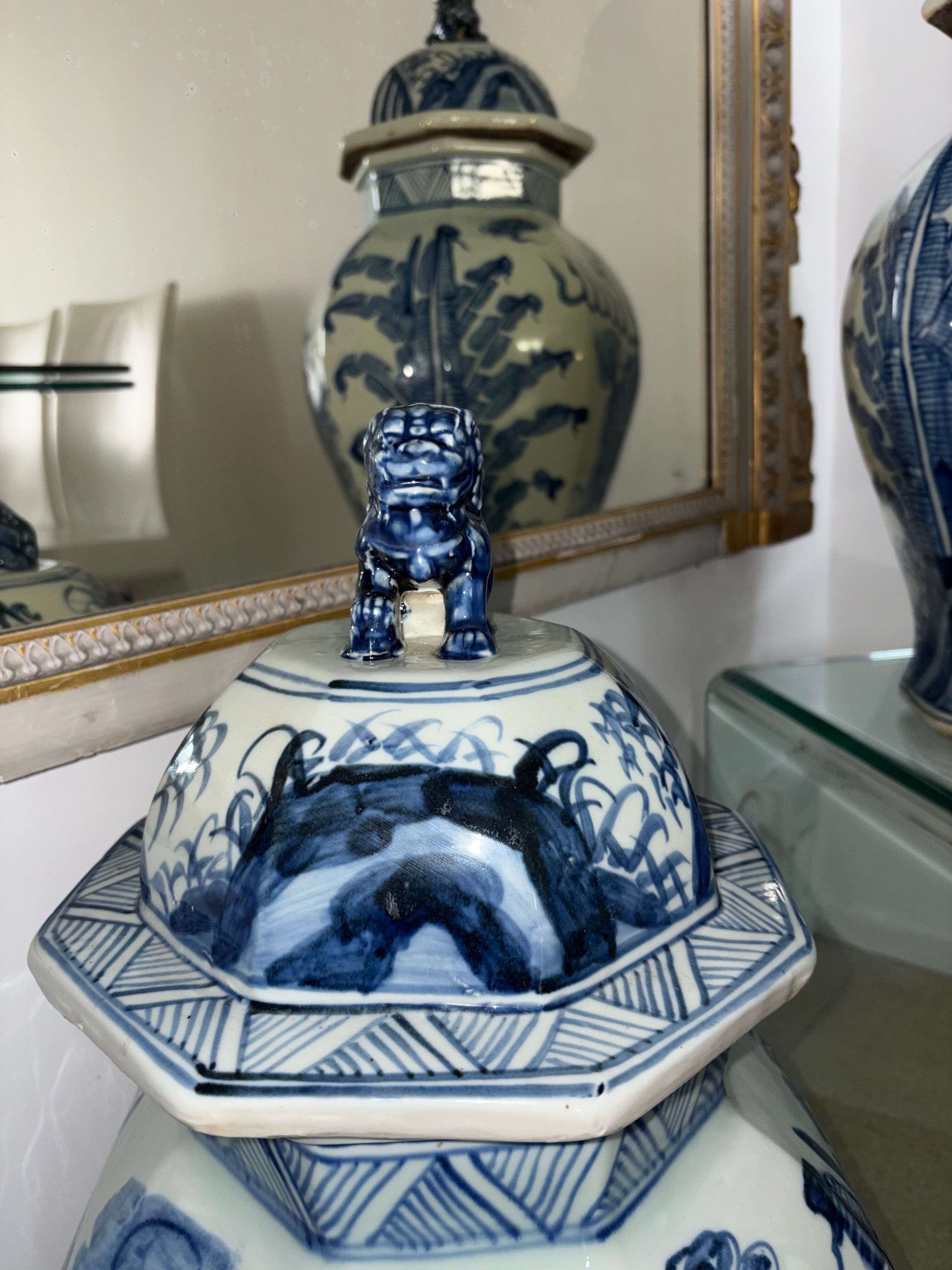 China - pair of covered porcelain vases with decoration